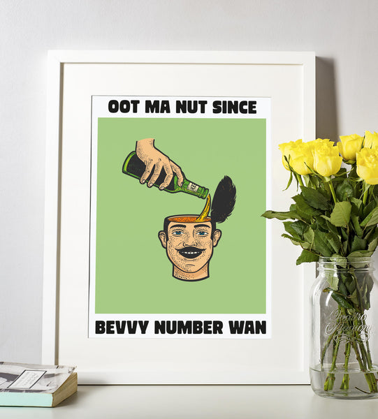 Oot Ma Nut Since Bevvy Number Wan UNFRAMED PRINT Scots Colourful Room Home Decor Scotland Themed Gift For Scottish Pals