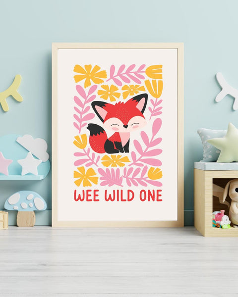 Wee Wild One Fox Nursery Print, Scottish Nursery Wall Art, Colourful Woodland Animal Print, Scottish Baby Gift, Kids Room Decor