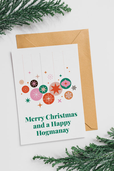 Scottish Christmas Card | Merry Christmas and Happy Hogmanay | Hogmanay Card | Scottish Xmas Card | Colourful Retro Christmas Card