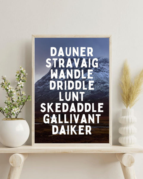 Scottish Adventure Print | Dauner Stravaig Wander Wall Art | Scotland Hiking Gift | Highland Decor (Unframed)