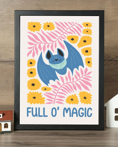 Scottish Bat Nursery Print, Full O’ Magic Wall Art, Cute Woodland Nursery Decor, Scottish Baby Gift, Colourful Kids Bedroom Print