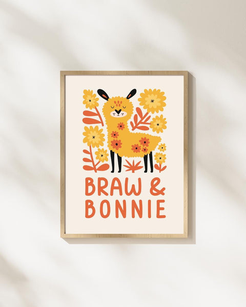 Scottish Llama Nursery Print, Braw & Bonnie Wall Art, Colourful Animal Nursery Decor, Scottish Baby Gift, Kids Bedroom Print