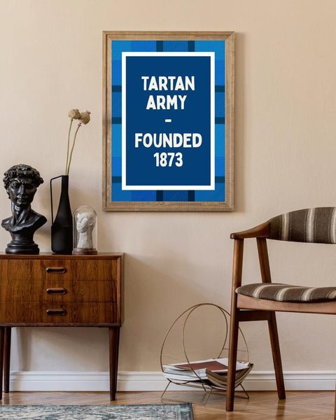 Tartan Army Print | Founded 1873 Scotland Football Wall Art | Scottish Supporters Gift | Blue Tartan Decor (Unframed)