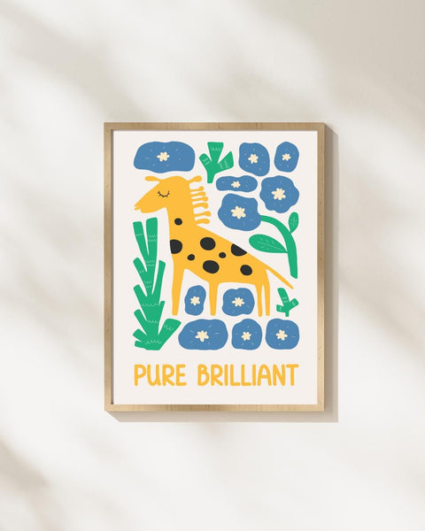 Pure Brilliant Giraffe Nursery Print, Colourful Kids Wall Art, Giraffe Bedroom Decor, Scottish Nursery Print, Positive Kids Art