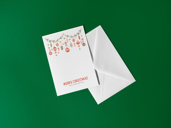 Merry Christmas Card | Christmas Bauble Card | A6 Xmas Greeting Card | Illustrated Festive Garland | Colourful Christmas Card