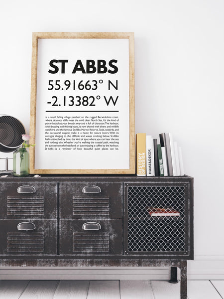 St Abbs Scottish Borders Scottish Highlands Latitude Longitude Definition UNFRAMED PRINT | Scots Room Home | Scotland Gift Scottish Souvenir