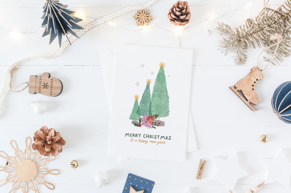 Merry Christmas Greeting Card | A6 Christmas Card | Festive Christmas Trees Card | Cute Xmas Card | Scottish Designed Christmas Card