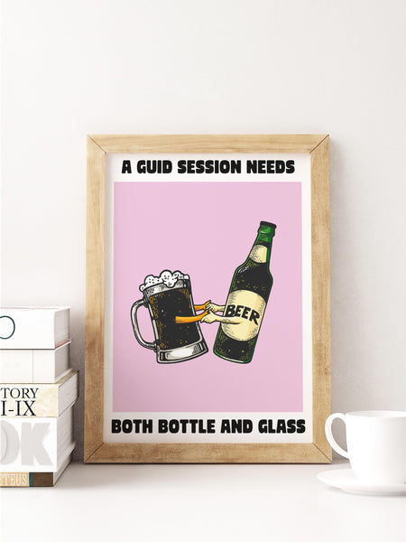 A Guid Session Needs Both Bottle and Glass UNFRAMED PRINT Scots Colourful Room Home Decor Scotland Themed Gift For Scottish Pals
