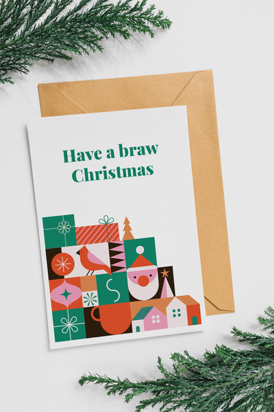 Braw Christmas Card | Scottish Christmas Card | Have a Braw Christmas | Retro Scottish Xmas Card | Scots Christmas Card | Scottish Gift