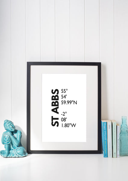 St Abbs Scottish Borders Scottish Highlands Latitude Longitude Definition UNFRAMED PRINT | Scots Room Home | Scotland Gift Scottish Souvenir