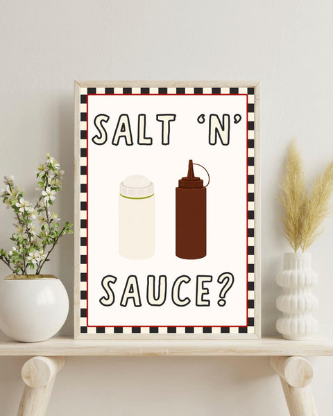 Salt and Sauce UNFRAMED PRINT | Scottish Chippy Poster | Scots Scran Kitchen Art | Scotland Funny Banter | Cute Retro Illustration