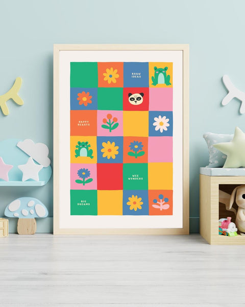 Colourful Scottish Nursery Print, Patchwork Kids Wall Art, Braw Ideas Wee Wonders Big Dreams, Scots Nursery Decor, Scottish Baby Gift