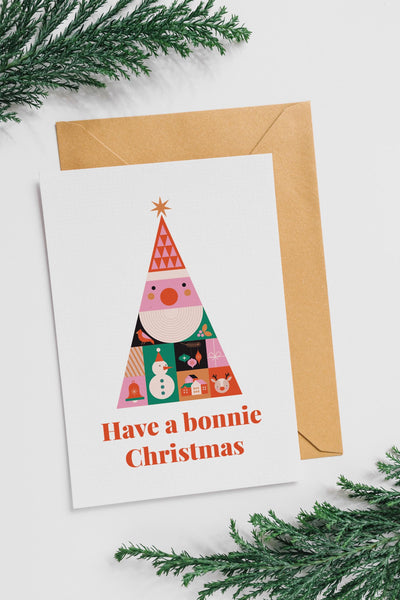 Scottish Christmas Card | Have a Bonnie Christmas | Colourful Santa Christmas Card | Scots Xmas Card | Scottish Festive Card