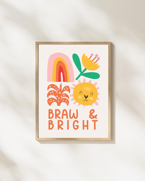 Braw & Bright Scottish Nursery Print, Colourful Lion Wall Art, Scots Language Baby Gift, Rainbow Kids Room Decor, Nursery Art