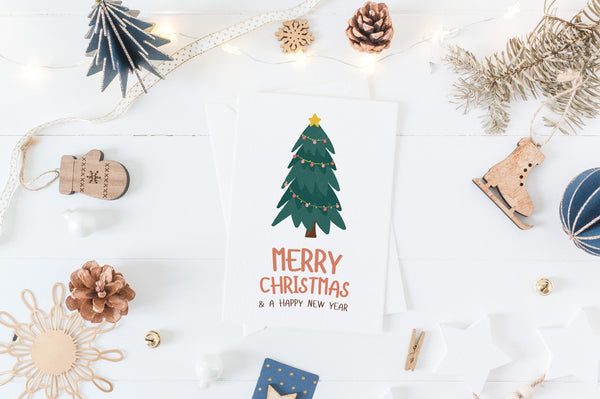 Merry Christmas Card | Christmas Tree Card | A6 Xmas Greeting Card | Cute Illustrated Christmas Card | Modern Festive Card | Colourful Xmas