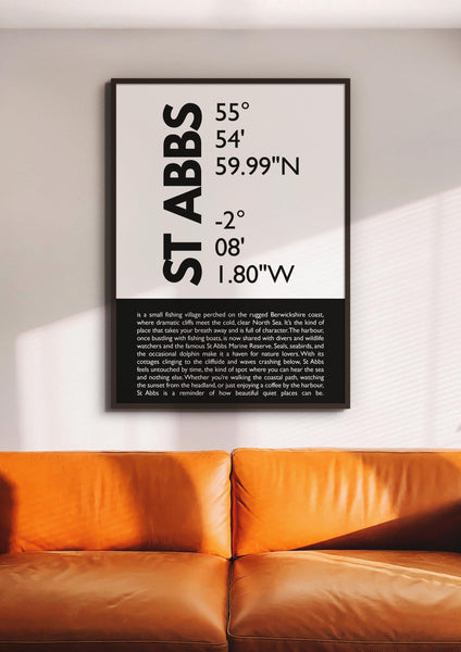St Abbs Scottish Borders Scottish Highlands Latitude Longitude Definition UNFRAMED PRINT | Scots Room Home | Scotland Gift Scottish Souvenir