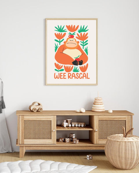 Wee Rascal Orangutan Nursery Print, Colourful Kids Wall Art, Fun Animal Nursery Decor, Scottish Kids Print, Playroom Wall Art