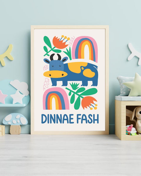 Dinnae Fash Scottish Nursery Print, Colourful Cow Wall Art, Scots Kids Room Decor, Scottish Baby Gift, Nursery Animal Print