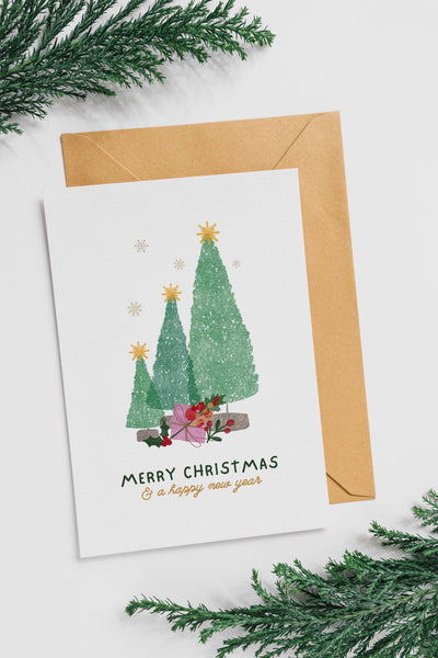 Merry Christmas Greeting Card | A6 Christmas Card | Festive Christmas Trees Card | Cute Xmas Card | Scottish Designed Christmas Card
