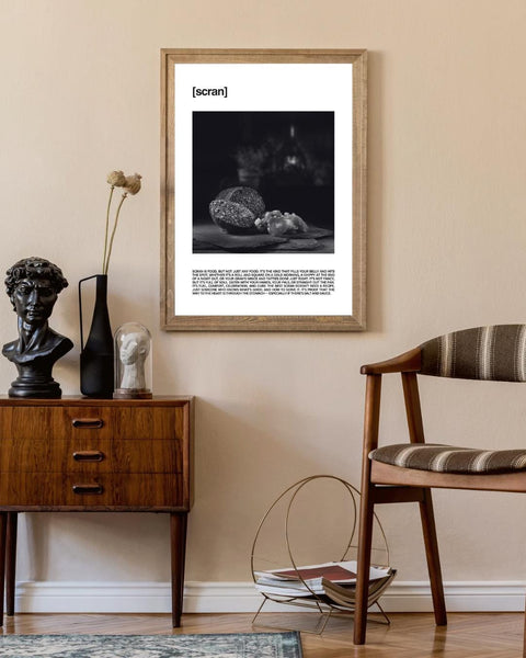 Scran Unframed Print | Scottish Word Art | Minimalist Typography Poster | Scotland Home Decor | Friend Gift | Scotland Photography