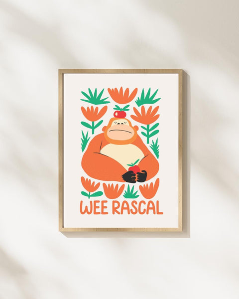 Wee Rascal Orangutan Nursery Print, Colourful Kids Wall Art, Fun Animal Nursery Decor, Scottish Kids Print, Playroom Wall Art