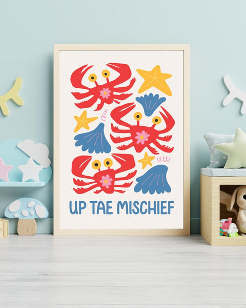 Up Tae Mischief Scottish Lobster Nursery Print, Colourful Kids Wall Art, Scottish Nursery Decor, Fun Coastal Baby Room Print