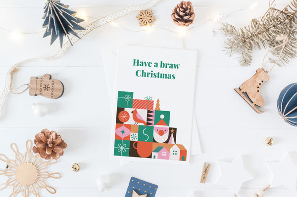 Braw Christmas Card | Scottish Christmas Card | Have a Braw Christmas | Retro Scottish Xmas Card | Scots Christmas Card | Scottish Gift