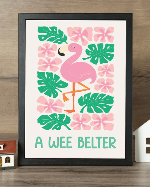 A Wee Belter Scottish Nursery Print, Flamingo Wall Art, Colourful Kids Room Decor, Scots Baby Gift, Nursery Animal Print