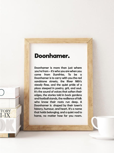 Doonhamer Dumfries Scots UNFRAMED PRINT Room Decor Home Minimalist Monochrome Typography Scandi Scotland Slang Definition Scottish
