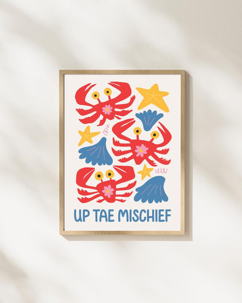 Up Tae Mischief Scottish Lobster Nursery Print, Colourful Kids Wall Art, Scottish Nursery Decor, Fun Coastal Baby Room Print