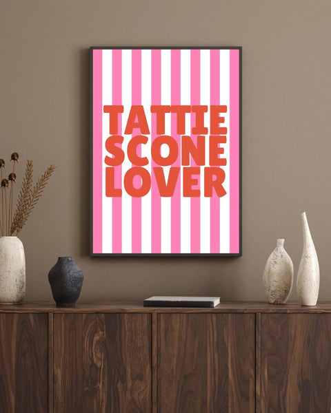 Tattie Scone Lover UNFRAMED PRINT | Scottish Food Poster | Scots Scran Kitchen Wall Art | Scotland Funny Banter | Cute Stripe Dopamine Decor