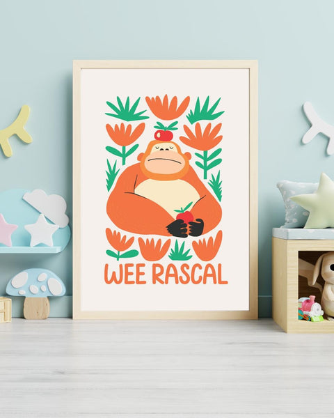 Wee Rascal Orangutan Nursery Print, Colourful Kids Wall Art, Fun Animal Nursery Decor, Scottish Kids Print, Playroom Wall Art