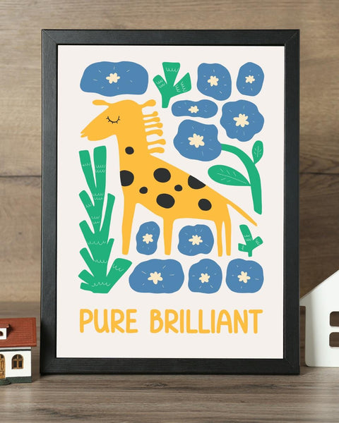 Pure Brilliant Giraffe Nursery Print, Colourful Kids Wall Art, Giraffe Bedroom Decor, Scottish Nursery Print, Positive Kids Art