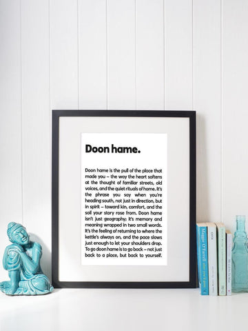 Doon hame Dumfries Scots UNFRAMED PRINT Room Decor Home Minimalist Monochrome Typography Scandi Scotland Slang Definition Scottish