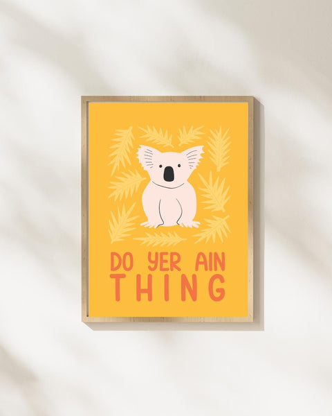 Do Yer Ain Thing Koala Nursery Print, Scottish Kids Wall Art, Scots Language Print, Colourful Nursery Decor, Scottish Baby Gift