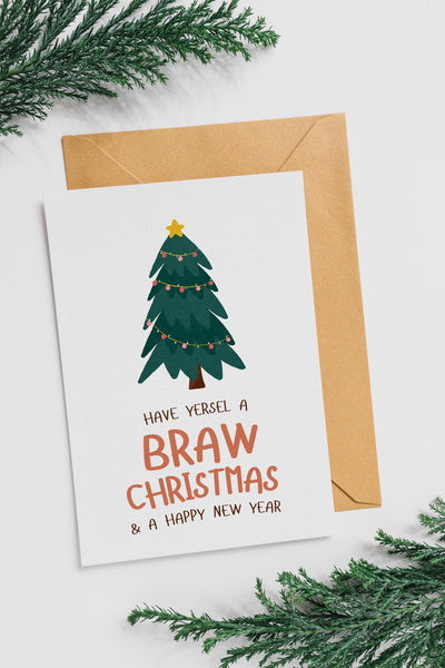 Braw Christmas Card | Scottish Christmas Card | Have Yersel a Braw Christmas | A6 Xmas Card | Christmas Tree Card | Scots Christmas Card