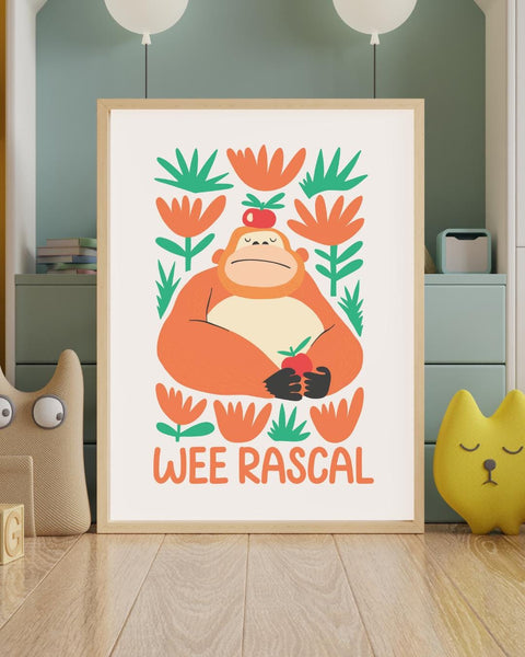 Wee Rascal Orangutan Nursery Print, Colourful Kids Wall Art, Fun Animal Nursery Decor, Scottish Kids Print, Playroom Wall Art
