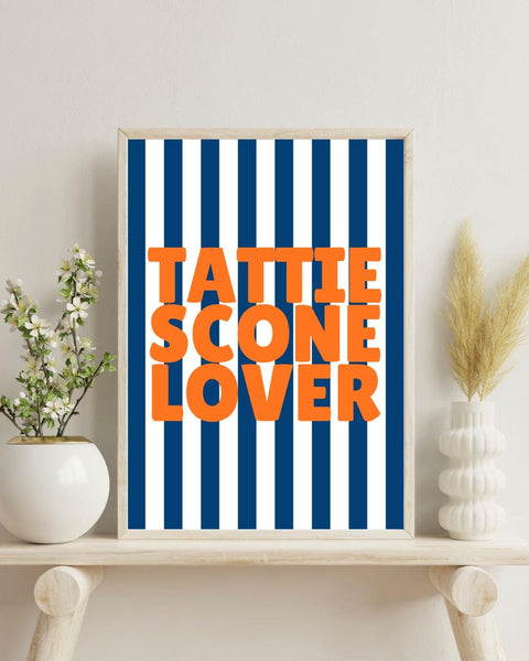 Tattie Scone Lover UNFRAMED PRINT | Scottish Food Poster | Scots Scran Kitchen Wall Art | Scotland Funny Banter | Cute Stripe Dopamine Decor