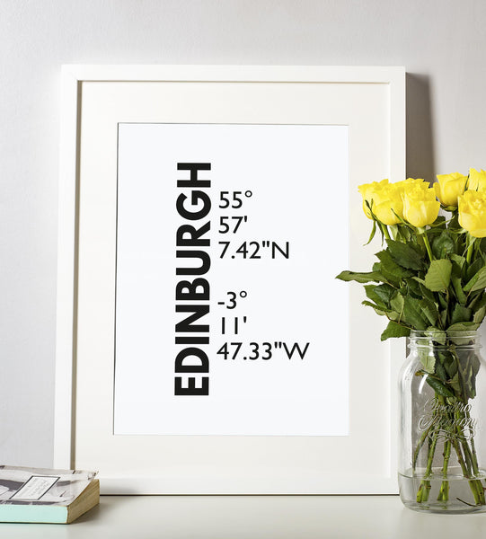 Edinburgh City Capital Latitude Longitude Definition UNFRAMED PRINT | Scots Room Home Decor | Scotland Gift Scottish Souvenir