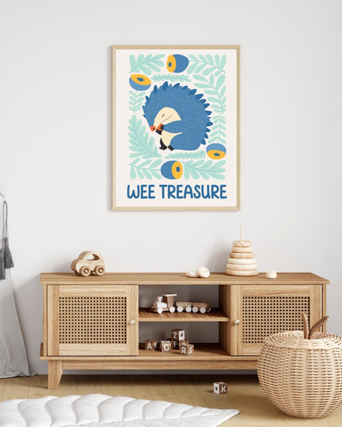 Scottish Hedgehog Nursery Print, Wee Treasure Wall Art, Cute Woodland Nursery Decor, Scottish Baby Gift, Colourful Kids Room Print