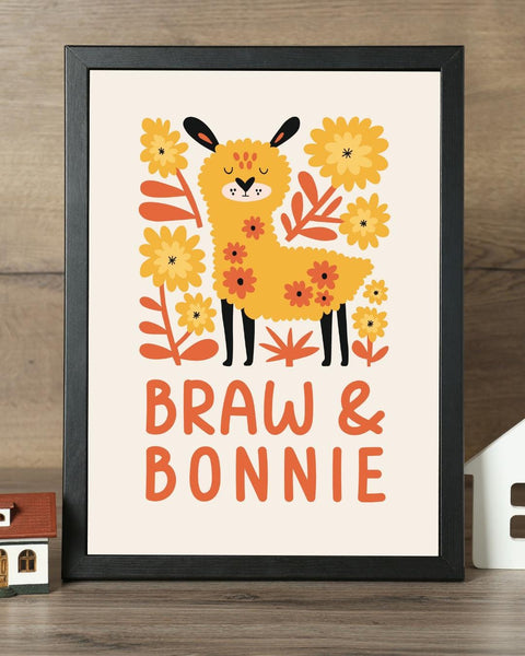 Scottish Llama Nursery Print, Braw & Bonnie Wall Art, Colourful Animal Nursery Decor, Scottish Baby Gift, Kids Bedroom Print