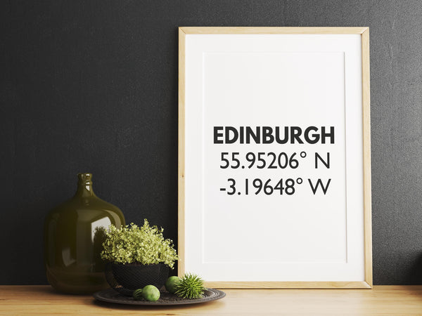 Edinburgh City Capital Latitude Longitude Definition UNFRAMED PRINT | Scots Room Home Decor | Scotland Gift Scottish Souvenir
