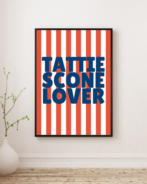 Tattie Scone Lover UNFRAMED PRINT | Scottish Food Poster | Scots Scran Kitchen Wall Art | Scotland Funny Banter | Cute Stripe Dopamine Decor