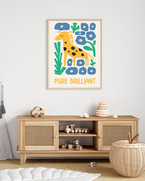 Pure Brilliant Giraffe Nursery Print, Colourful Kids Wall Art, Giraffe Bedroom Decor, Scottish Nursery Print, Positive Kids Art