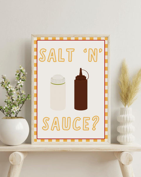 Salt and Sauce UNFRAMED PRINT | Scottish Chippy Poster | Scots Scran Kitchen Art | Scotland Funny Banter | Cute Retro Illustration