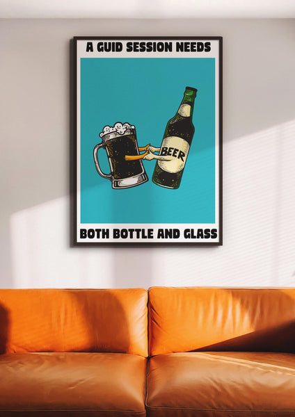 A Guid Session Needs Both Bottle and Glass UNFRAMED PRINT Scots Colourful Room Home Decor Scotland Themed Gift For Scottish Pals