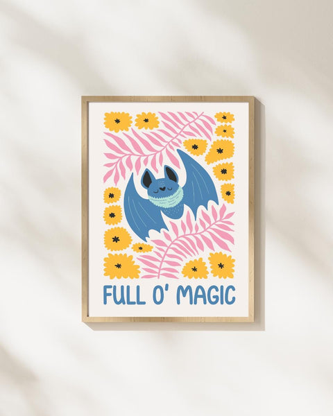 Scottish Bat Nursery Print, Full O’ Magic Wall Art, Cute Woodland Nursery Decor, Scottish Baby Gift, Colourful Kids Bedroom Print