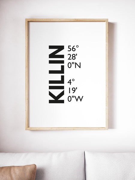 Killin Perthshire Scottish Highlands Latitude Longitude Definition UNFRAMED PRINT | Scots Room Home Decor | Scotland Gift Scottish Souvenir