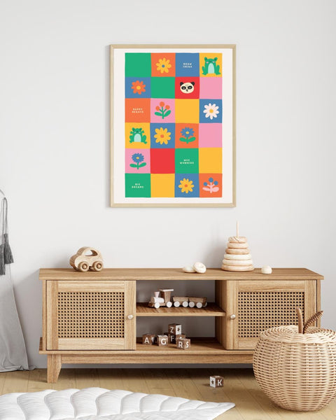 Colourful Scottish Nursery Print, Patchwork Kids Wall Art, Braw Ideas Wee Wonders Big Dreams, Scots Nursery Decor, Scottish Baby Gift