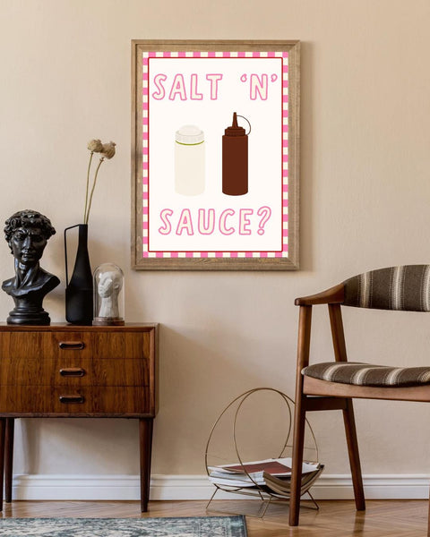 Salt and Sauce UNFRAMED PRINT | Scottish Chippy Poster | Scots Scran Kitchen Art | Scotland Funny Banter | Cute Retro Illustration